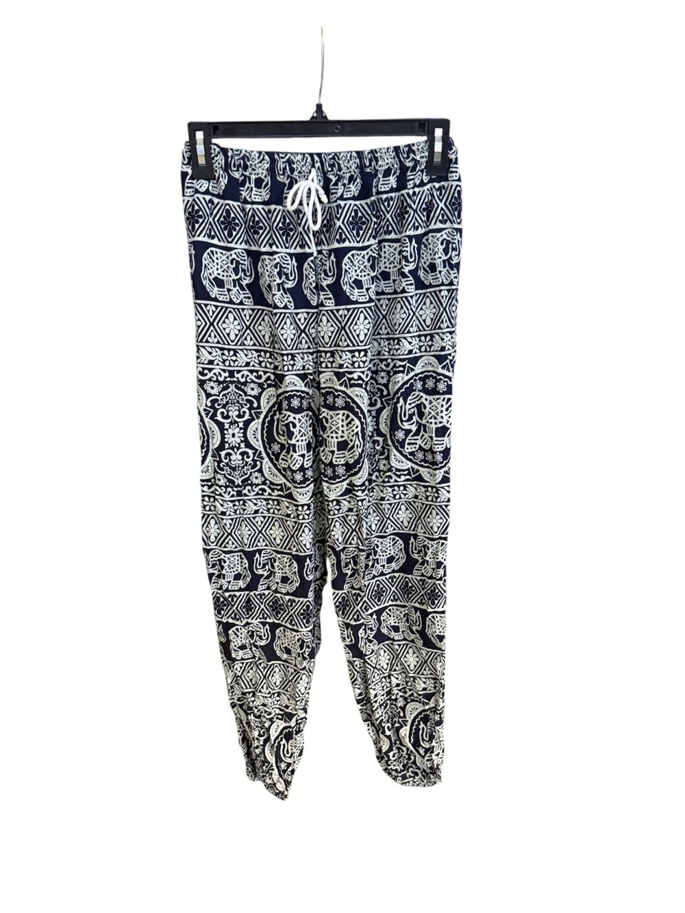 Navy & White Elephant Print Harem Pants
